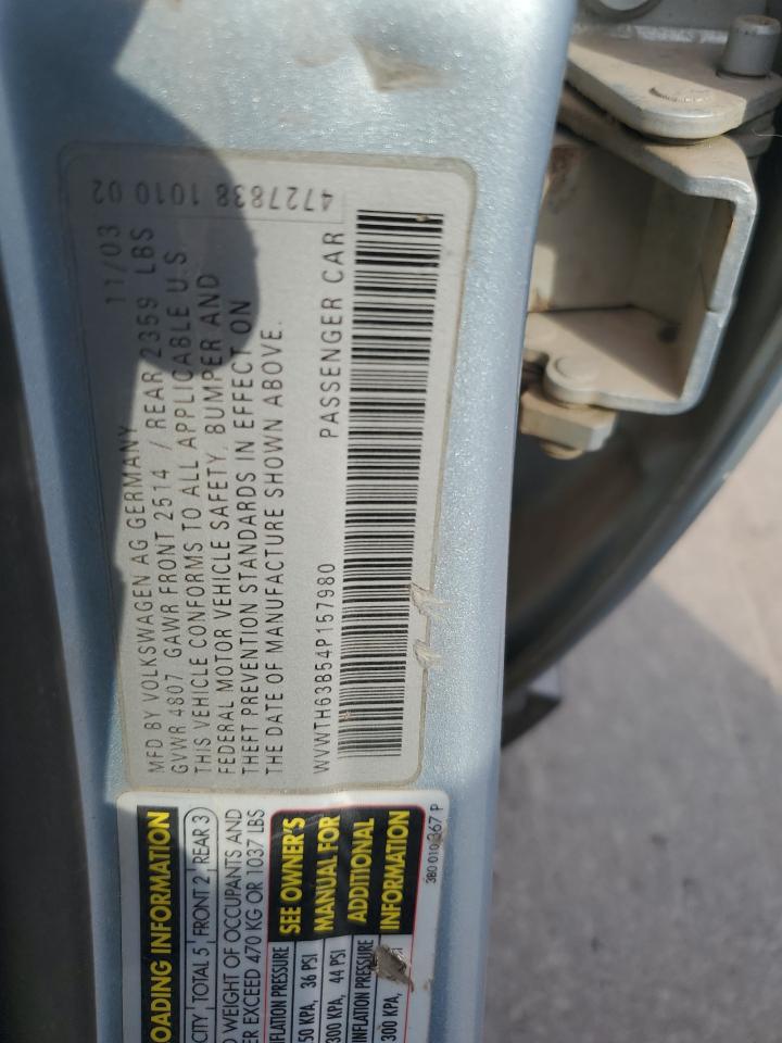 2004 Volkswagen Passat Glx 4Motion VIN: WVWTH63B54P157980 Lot: 62043494