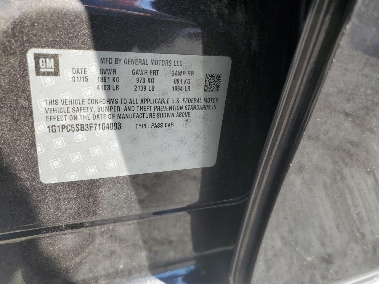 2015 Chevrolet Cruze Lt VIN: 1G1PC5SB3F7164093 Lot: 62938014