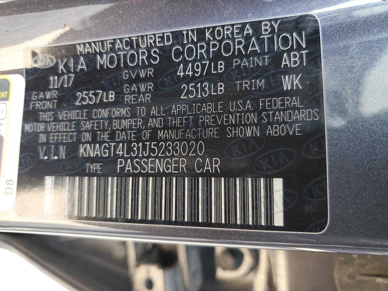 2018 Kia Optima Lx VIN: KNAGT4L31J5233020 Lot: 64197124