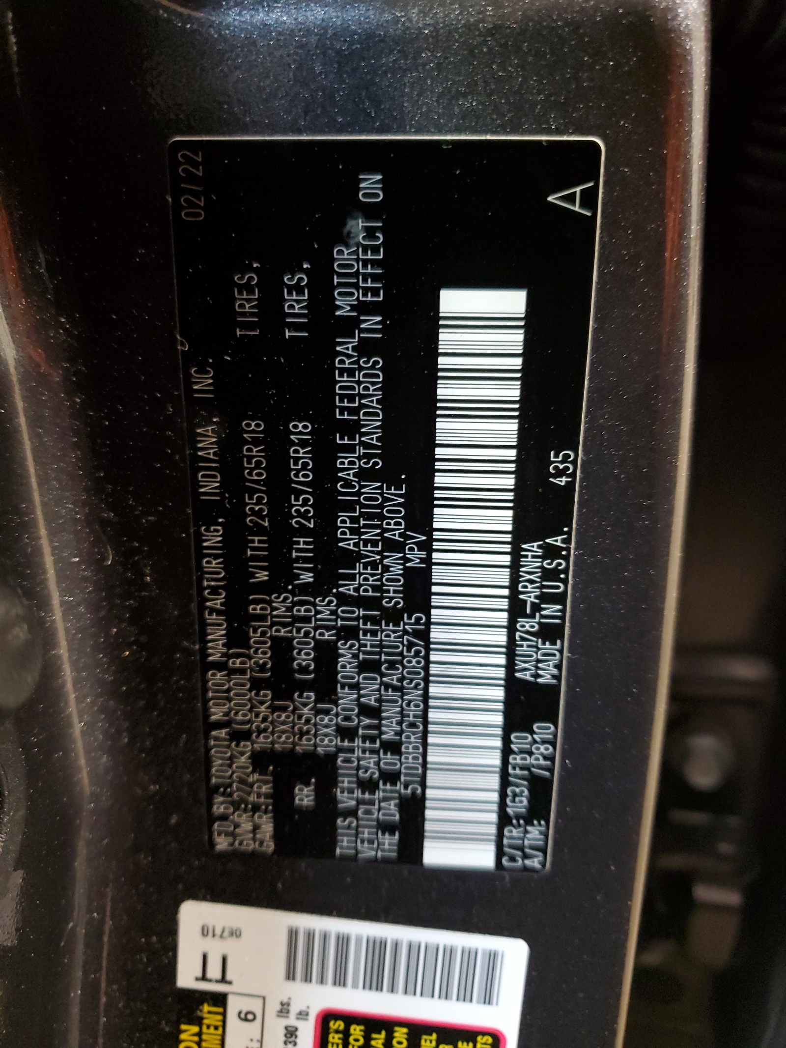 5TDBBRCH6NS085715 2022 Toyota Highlander Hybrid Le