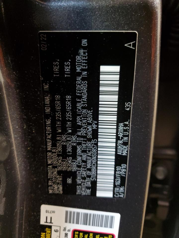 2022 Toyota Highlander Hybrid Le VIN: 5TDBBRCH6NS085715 Lot: 63548244