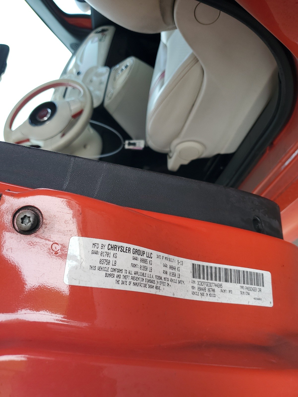 3C3CFFGE3DT744205 2013 Fiat 500 Electric