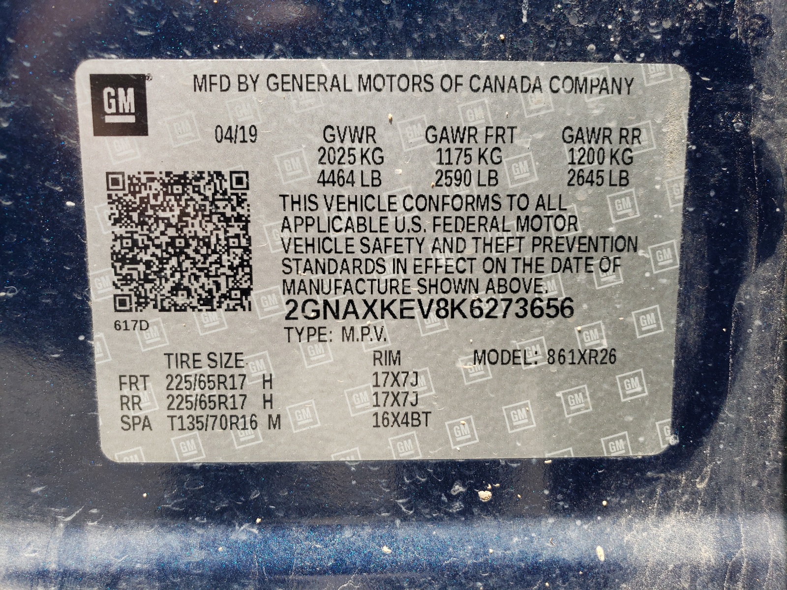 2GNAXKEV8K6273656 2019 Chevrolet Equinox Lt