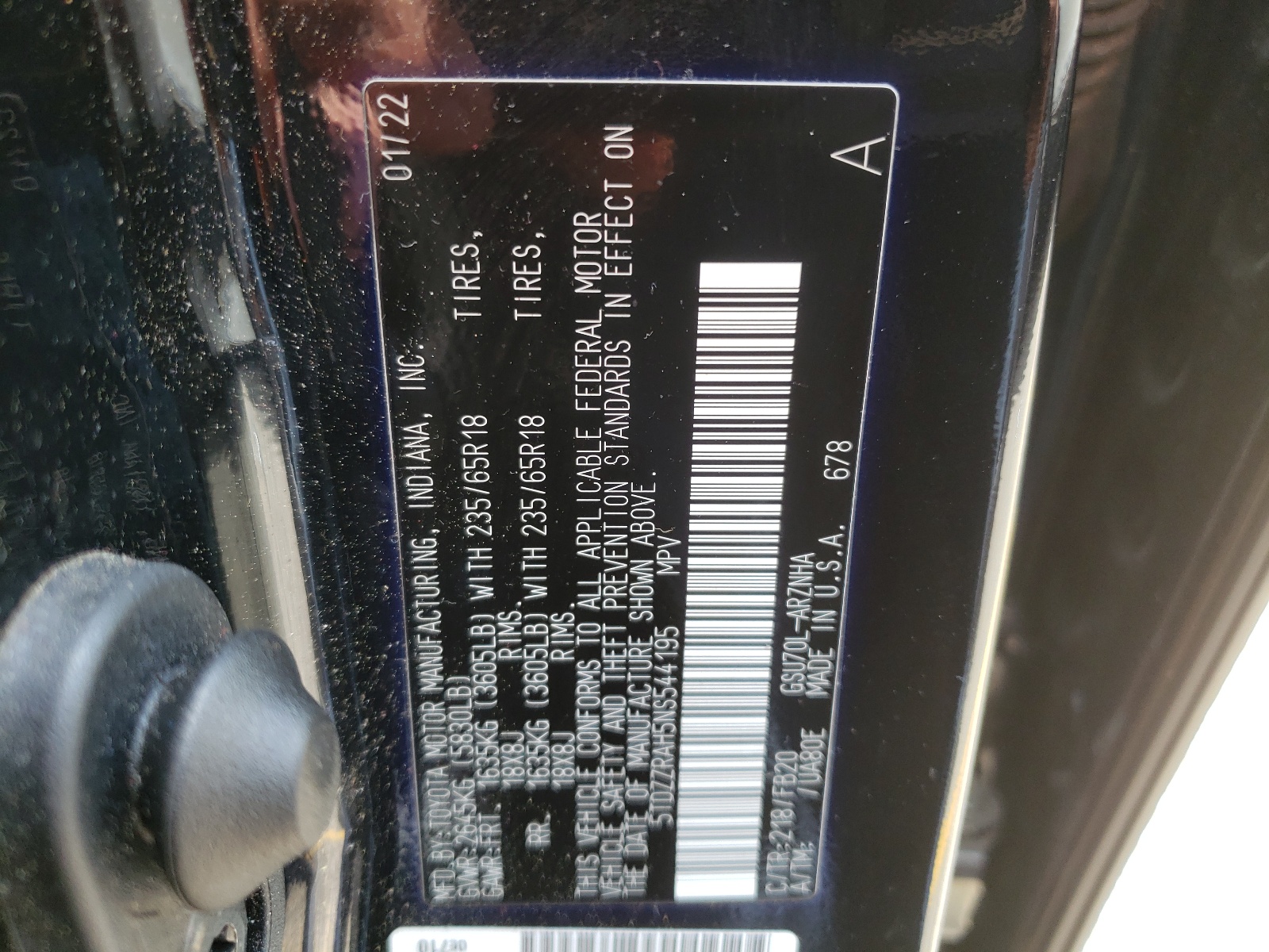 5TDZZRAH5NS544195 2022 Toyota Highlander L