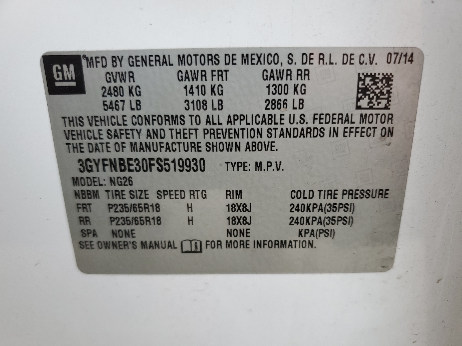 3GYFNBE30FS519930 2015 Cadillac Srx Luxury Collection