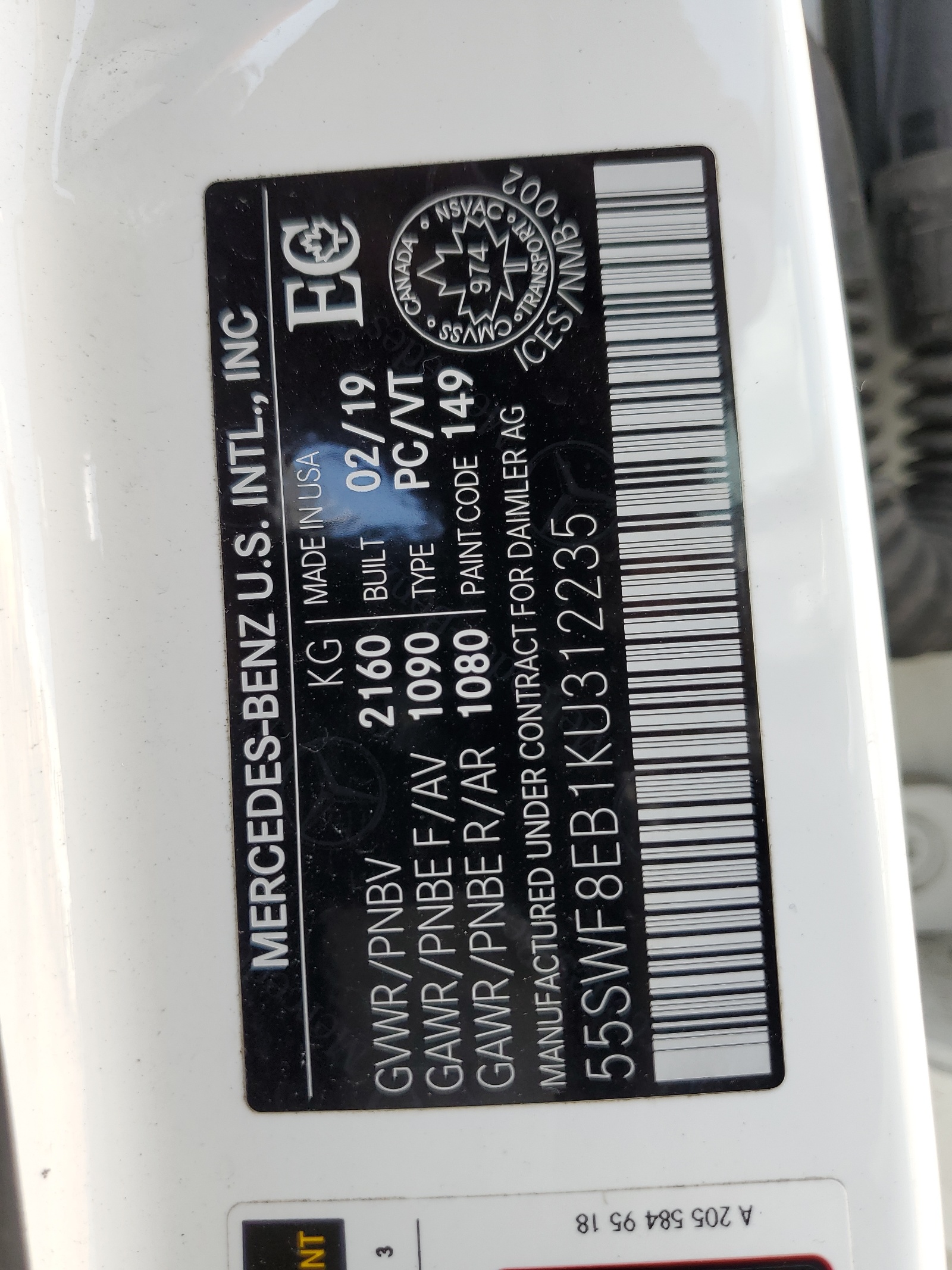 55SWF8EB1KU312235 2019 Mercedes-Benz C 300 4Matic