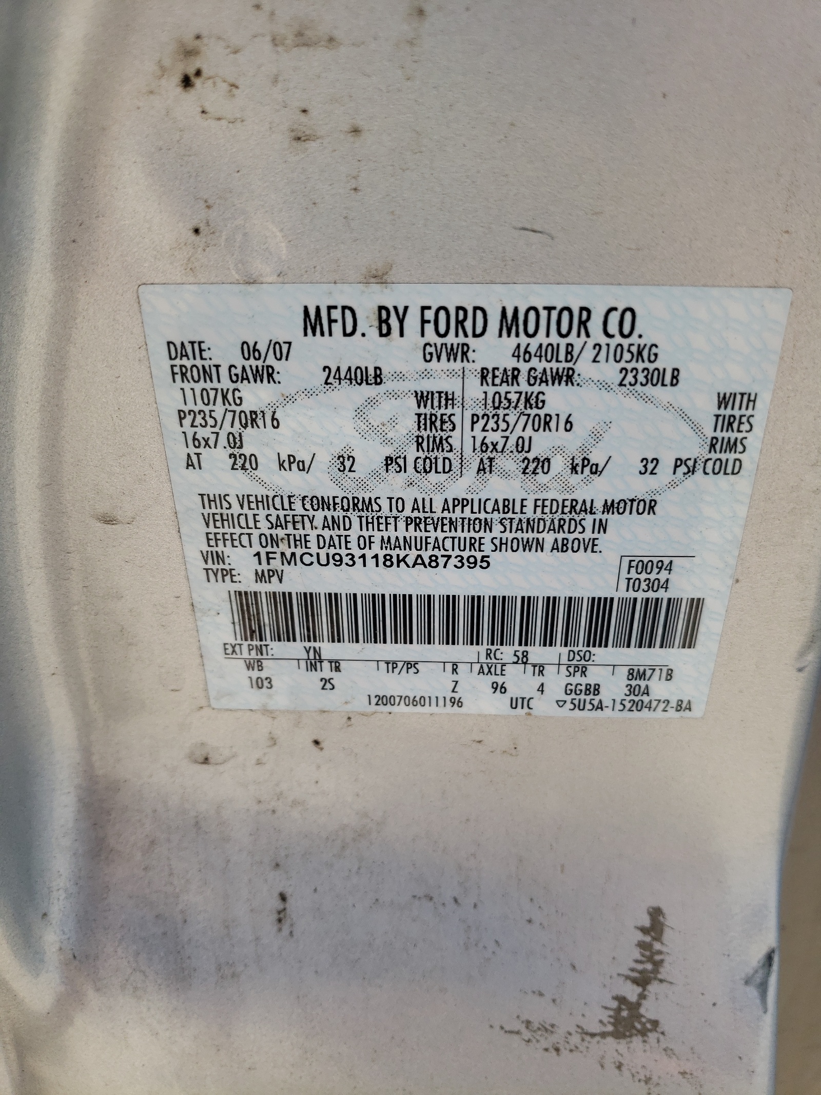 1FMCU93118KA87395 2008 Ford Escape Xlt