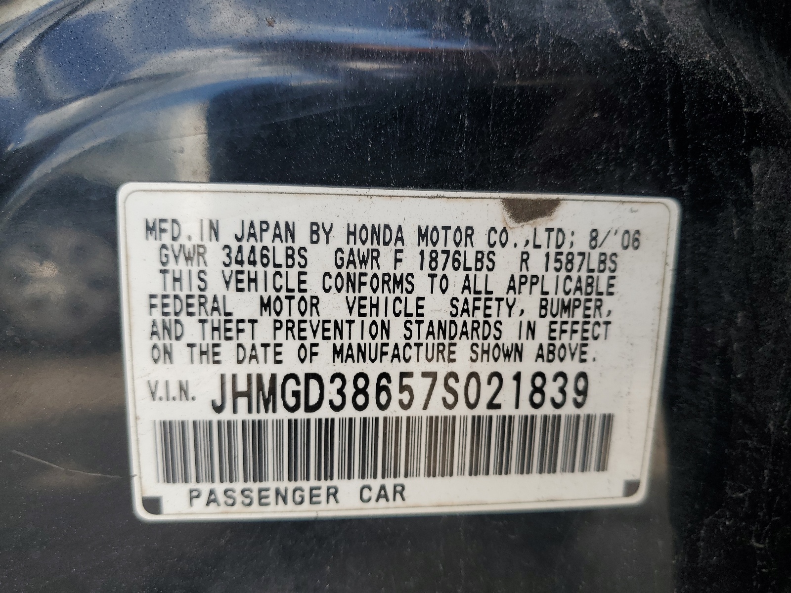 JHMGD38657S021839 2007 Honda Fit S