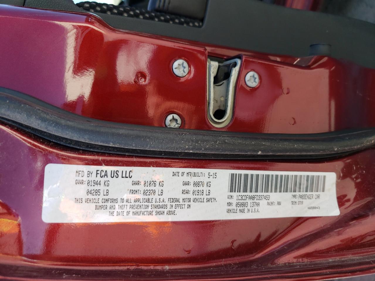 2015 Dodge Dart Se VIN: 1C3CDFAA8FD337453 Lot: 61965054