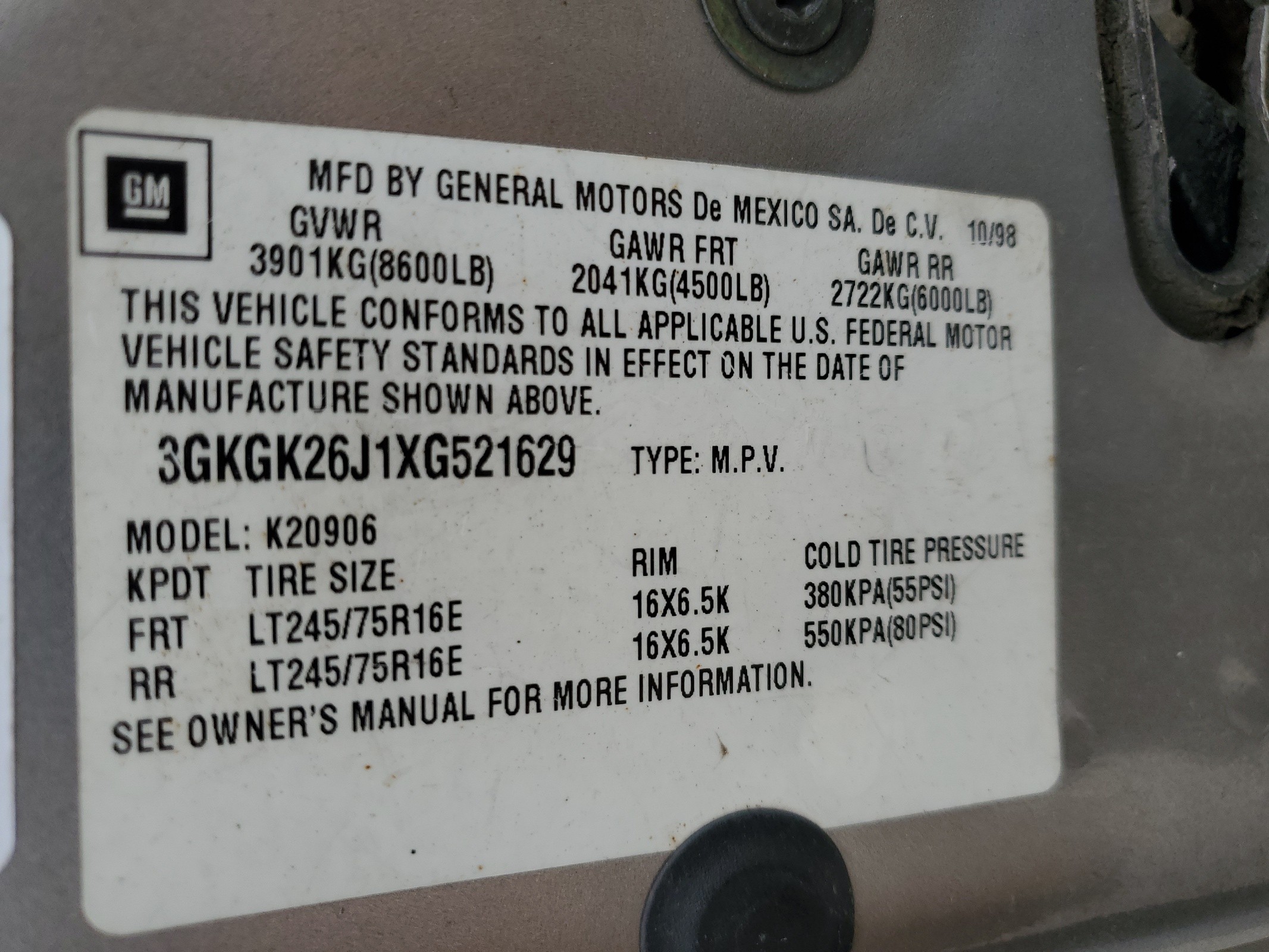 3GKGK26J1XG521629 1999 GMC Suburban K2500