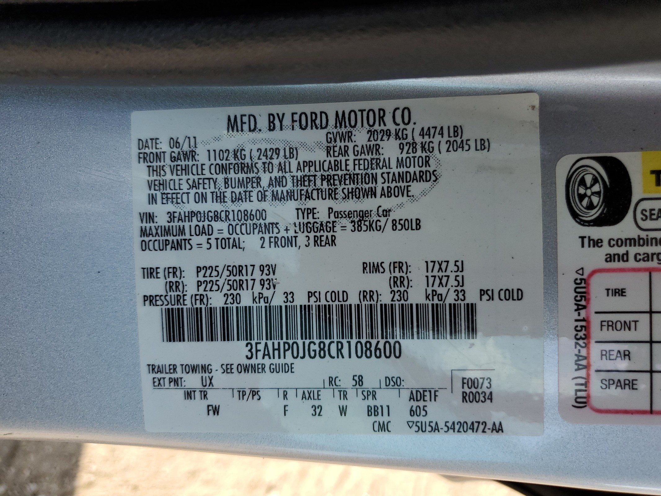 3FAHP0JG8CR108600 2012 Ford Fusion Sel