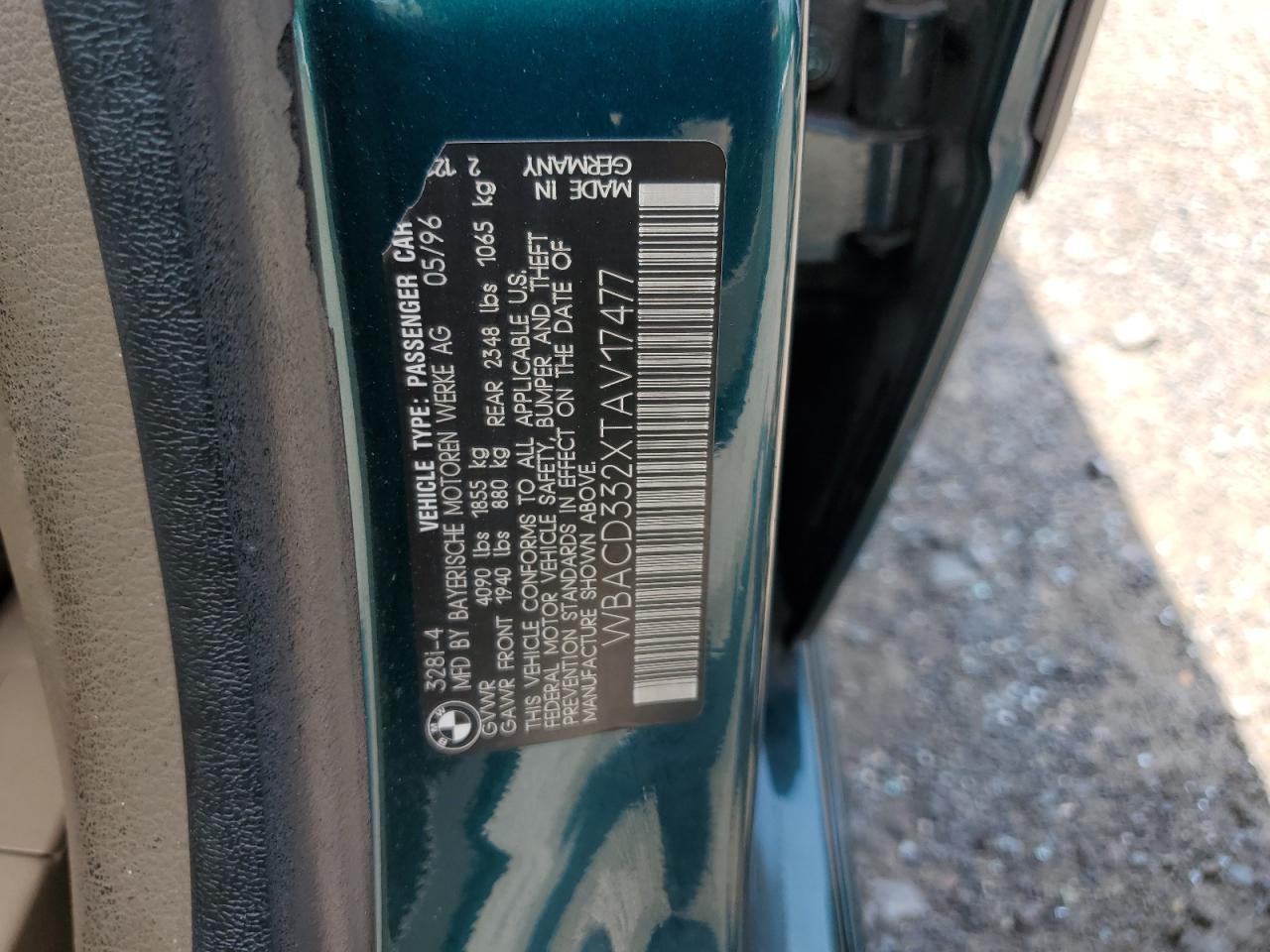 1996 BMW 328 I VIN: WBACD332XTAV17477 Lot: 61232914