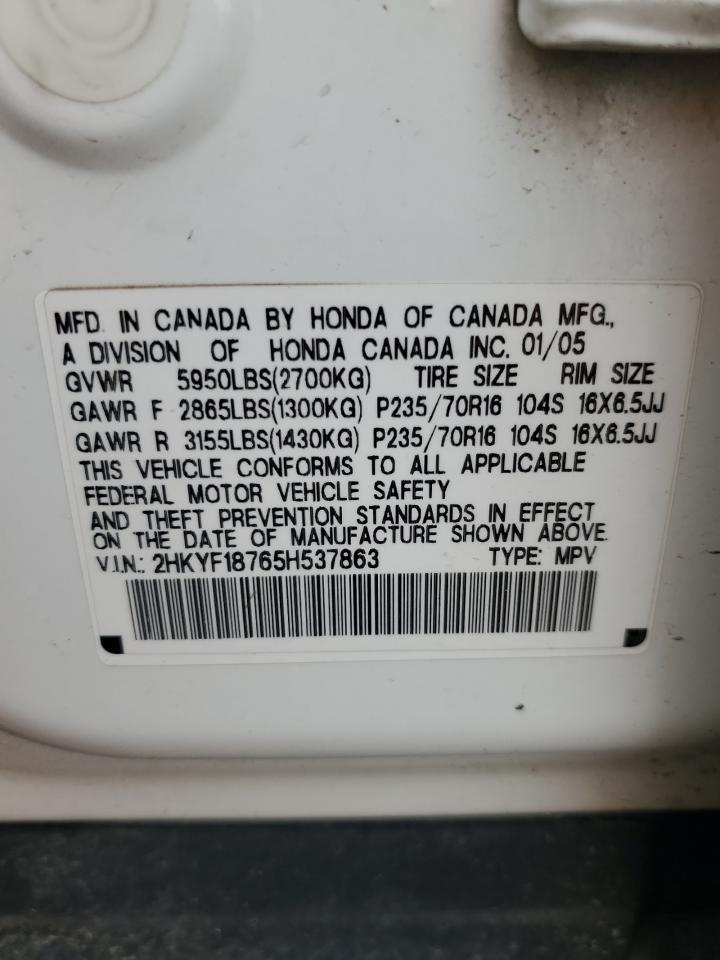 2005 Honda Pilot Exl VIN: 2HKYF18765H537863 Lot: 61653764