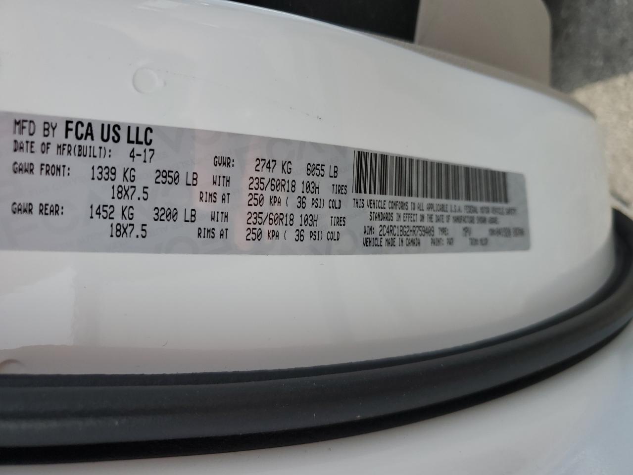 2017 Chrysler Pacifica Touring L VIN: 2C4RC1BG2HR759409 Lot: 63135874