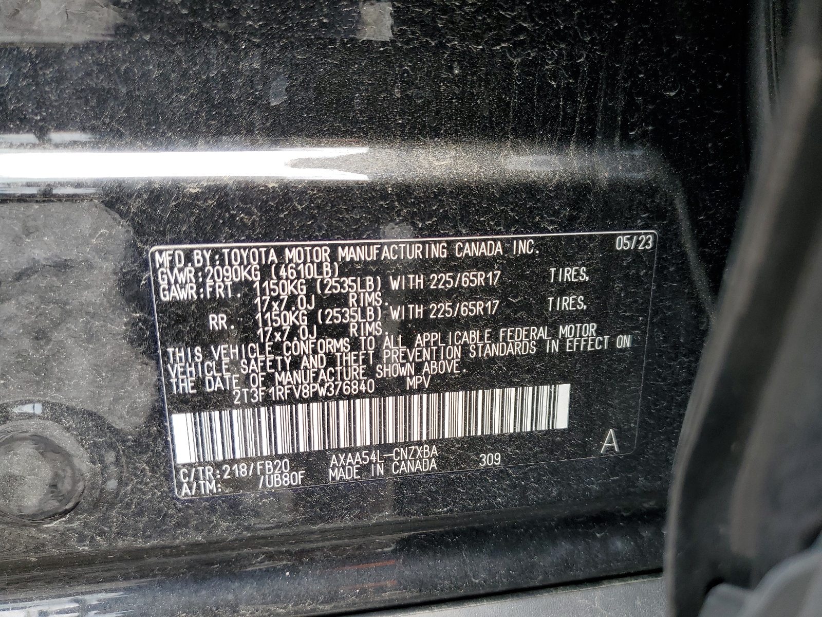 2T3F1RFV8PW376840 2023 Toyota Rav4 Le