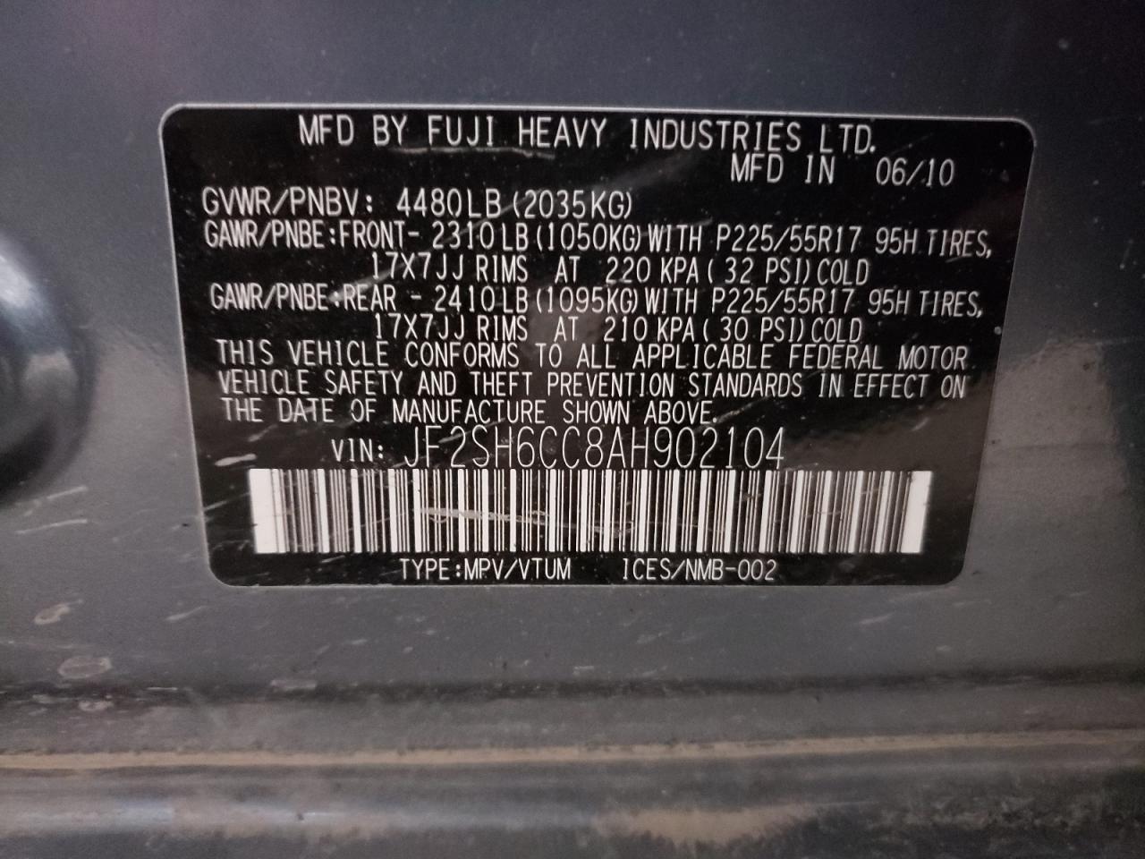 2010 Subaru Forester 2.5X Premium VIN: JF2SH6CC8AH902104 Lot: 62441174