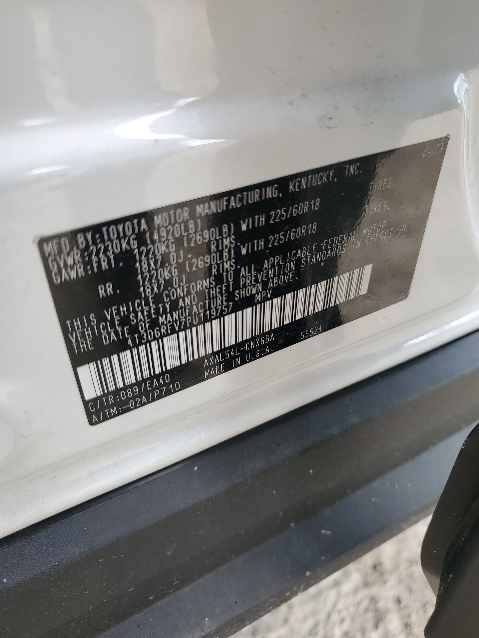 4T3D6RFV7PU119757 2023 Toyota Rav4 Limited