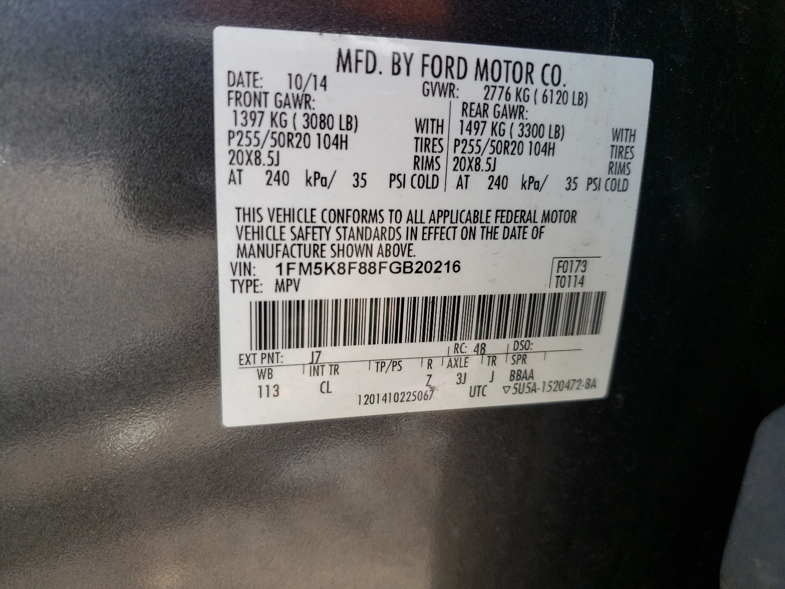 1FM5K8F88FGB20216 2015 Ford Explorer Limited