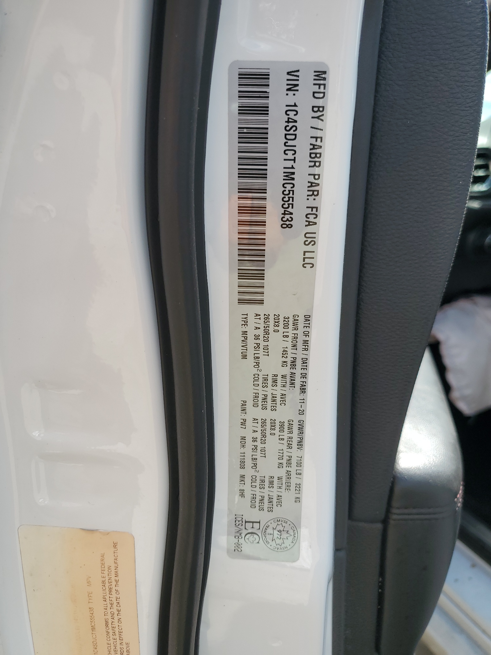 1C4SDJCT1MC555438 2021 Dodge Durango R/T