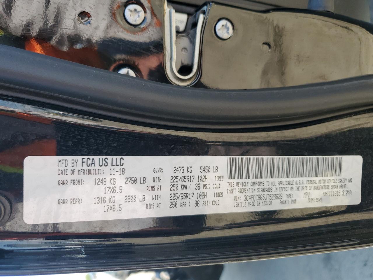 2018 Dodge Journey Sxt VIN: 3C4PDCBG5JT523629 Lot: 64712294