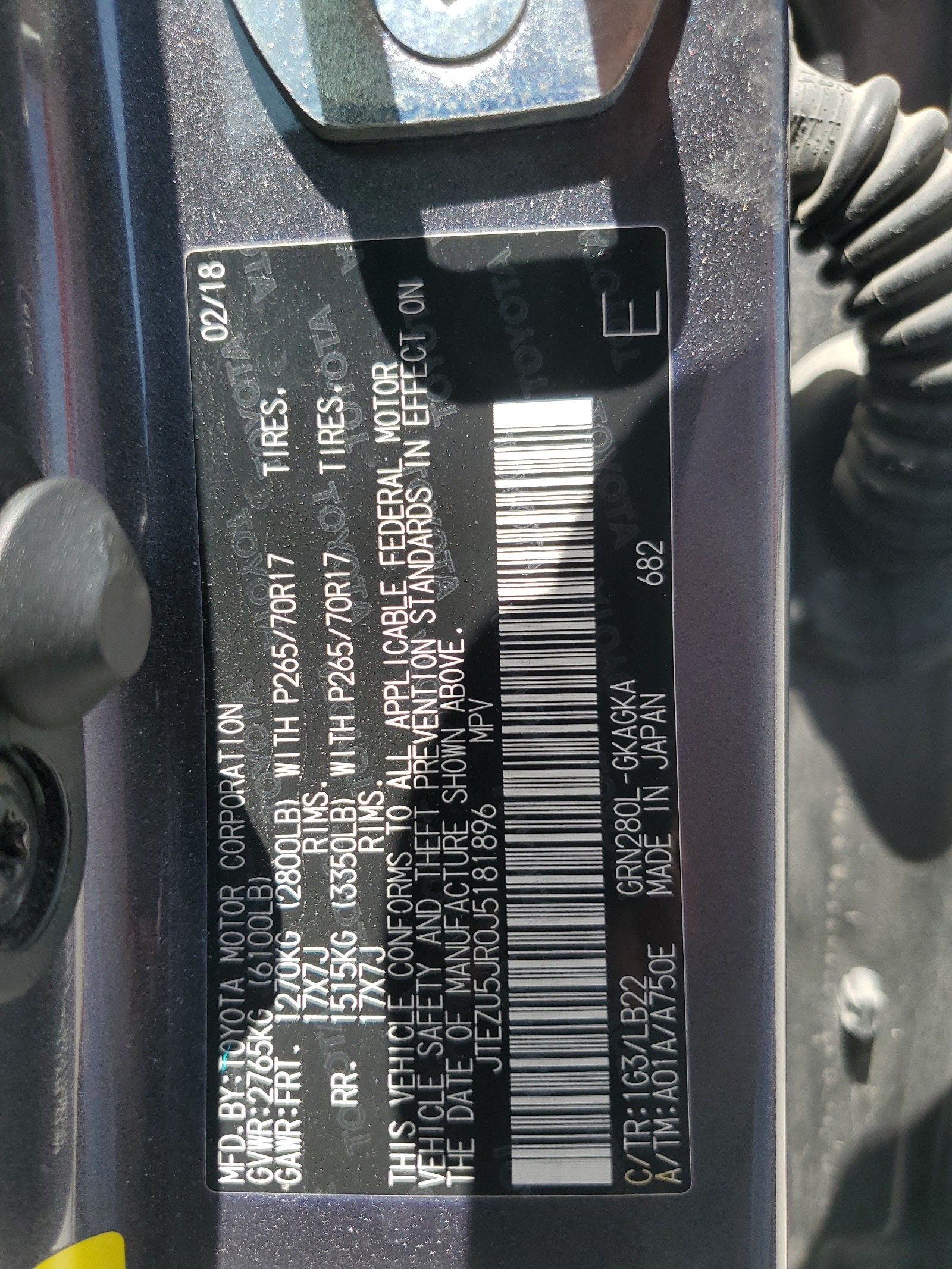 JTEZU5JR0J5181896 2018 Toyota 4Runner Sr5