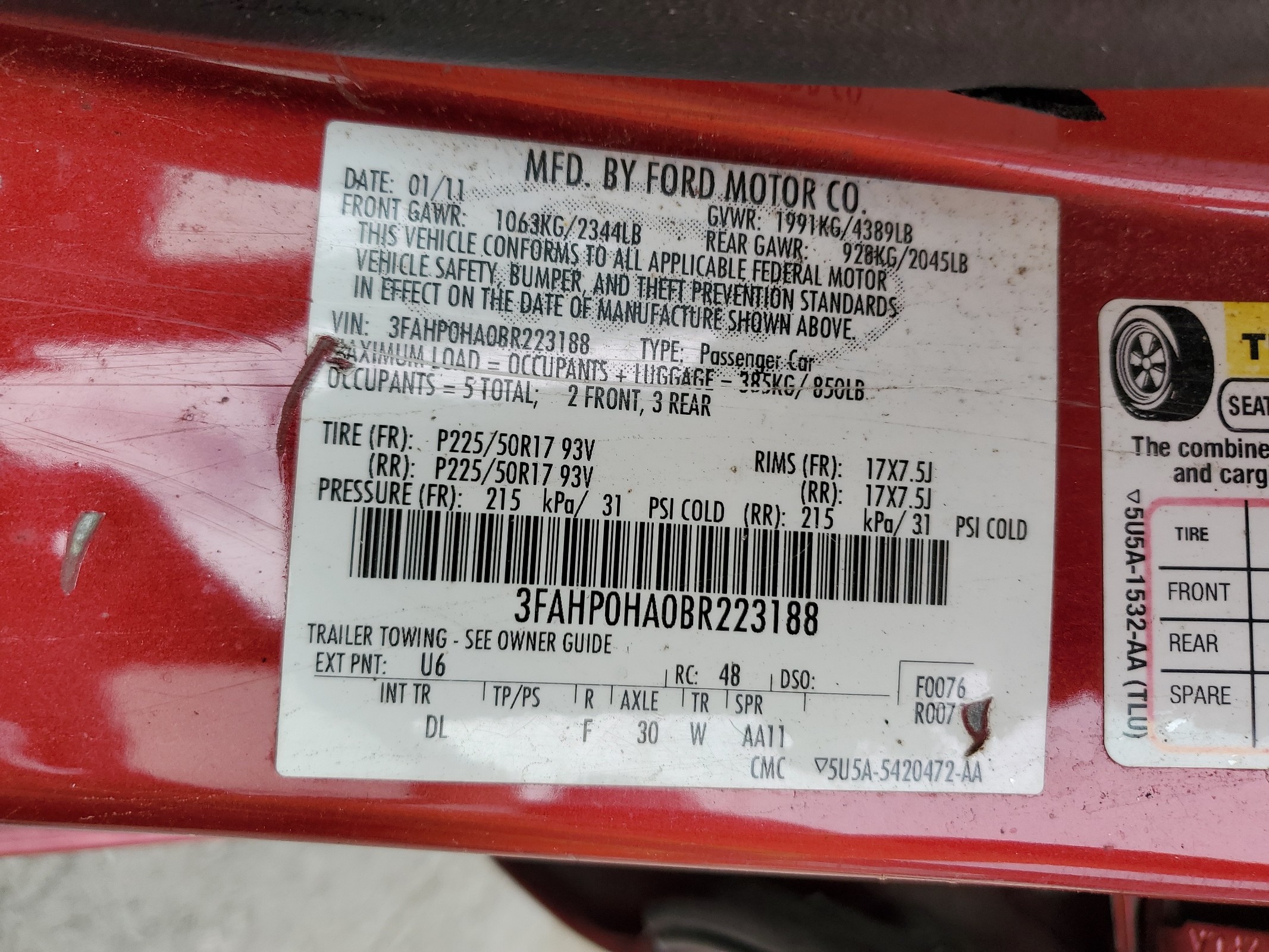 3FAHP0HA0BR223188 2011 Ford Fusion Se