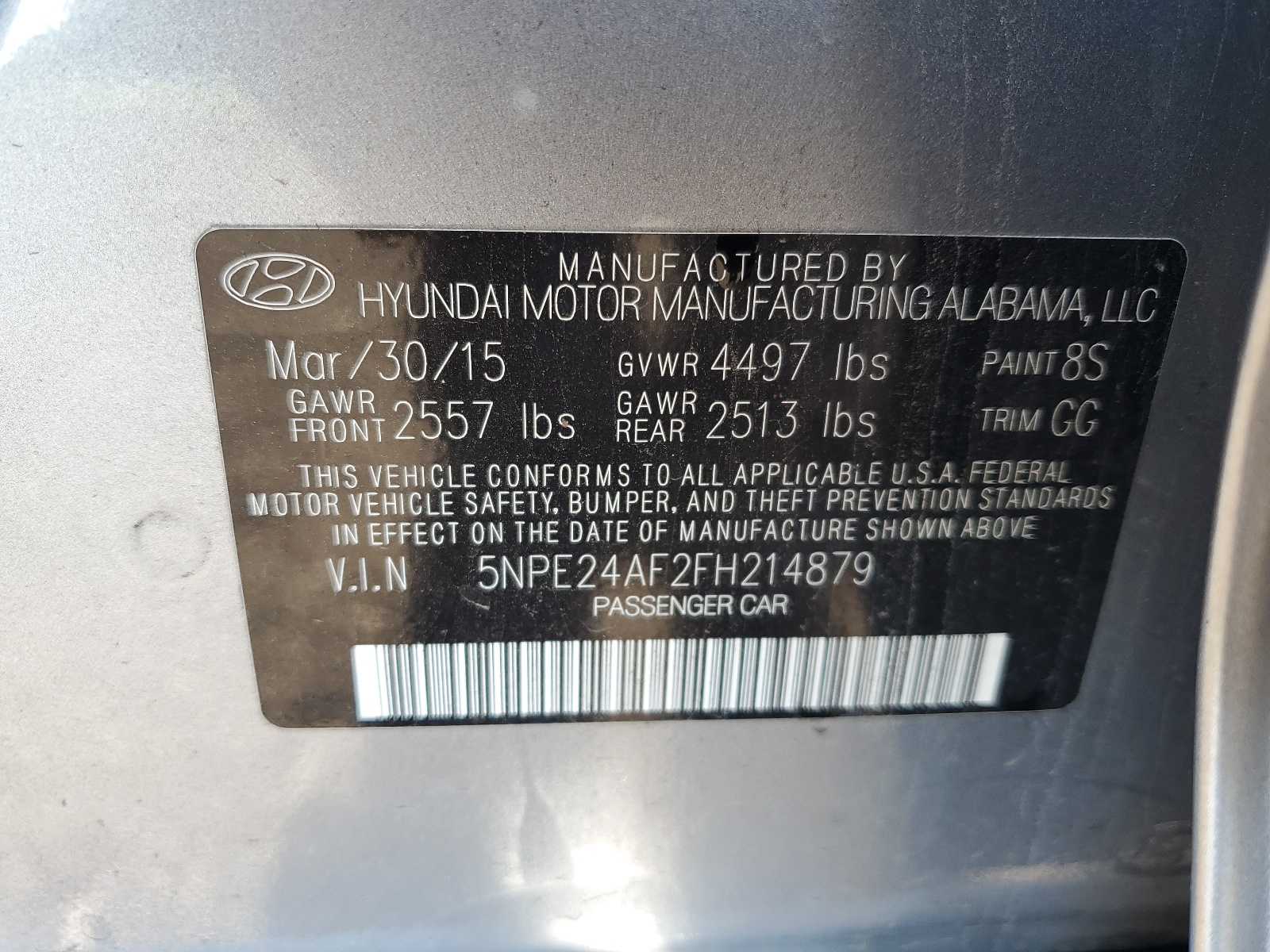 5NPE24AF2FH214879 2015 Hyundai Sonata Se