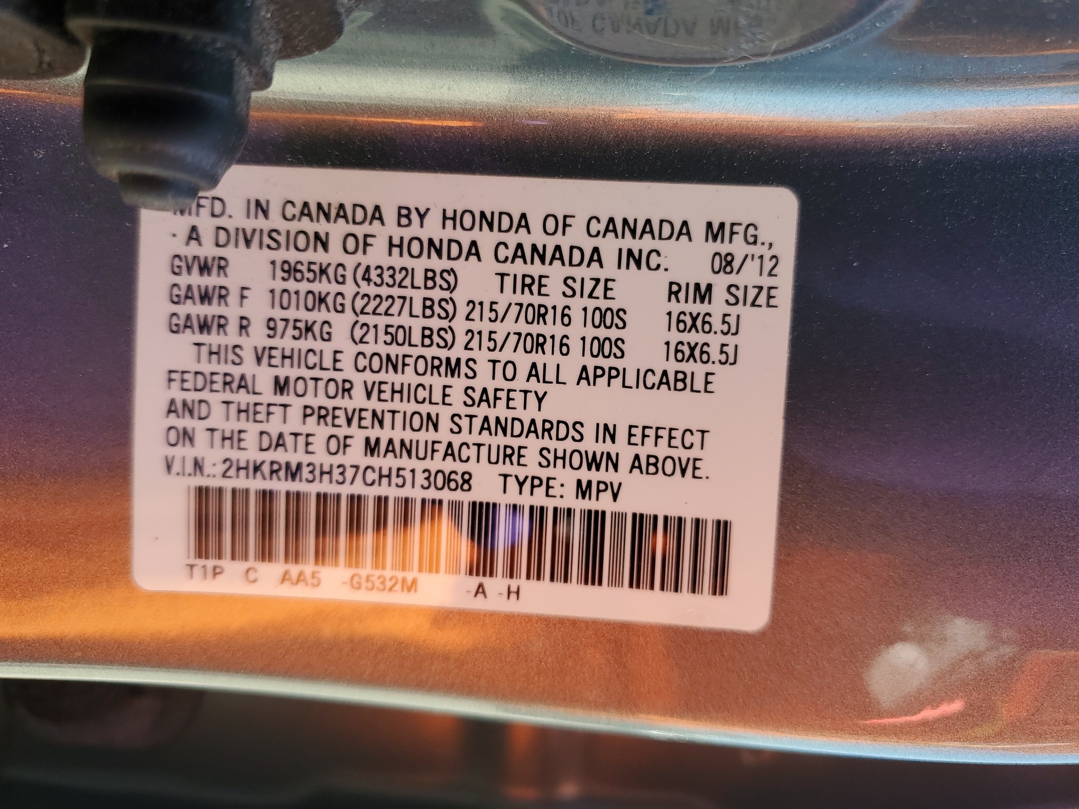 2HKRM3H37CH513068 2012 Honda Cr-V Lx