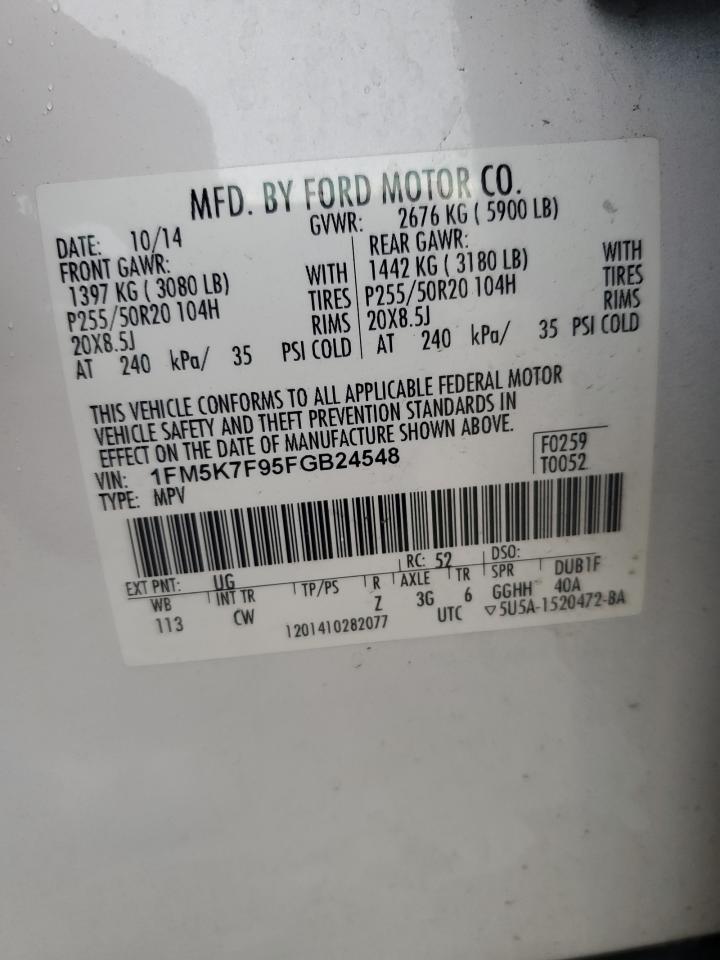 2015 Ford Explorer Limited VIN: 1FM5K7F95FGB24548 Lot: 61327884