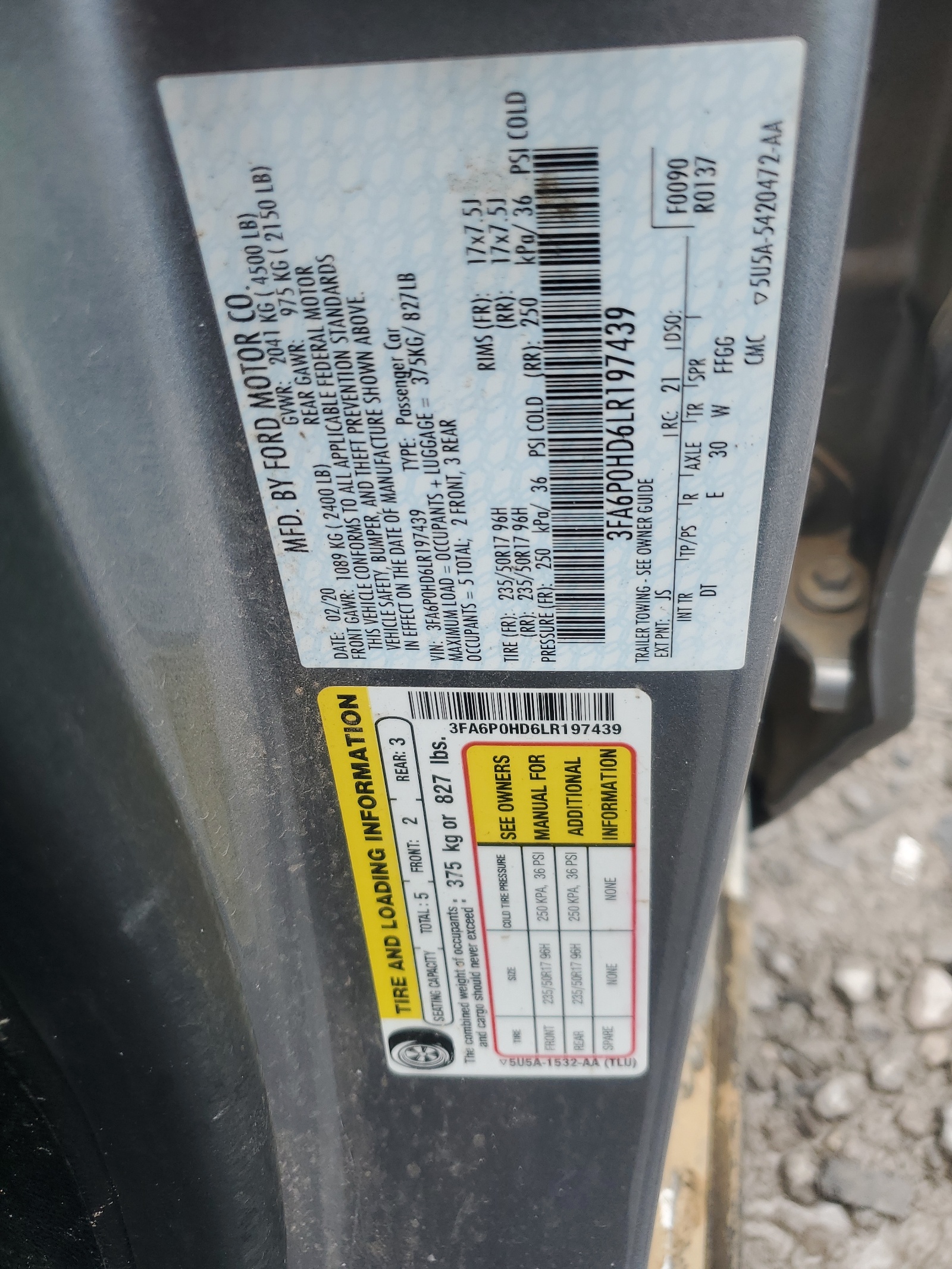 3FA6P0HD6LR197439 2020 Ford Fusion Se