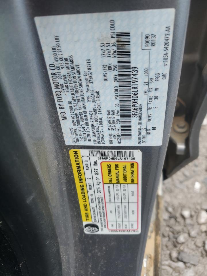 2020 Ford Fusion Se VIN: 3FA6P0HD6LR197439 Lot: 63460214