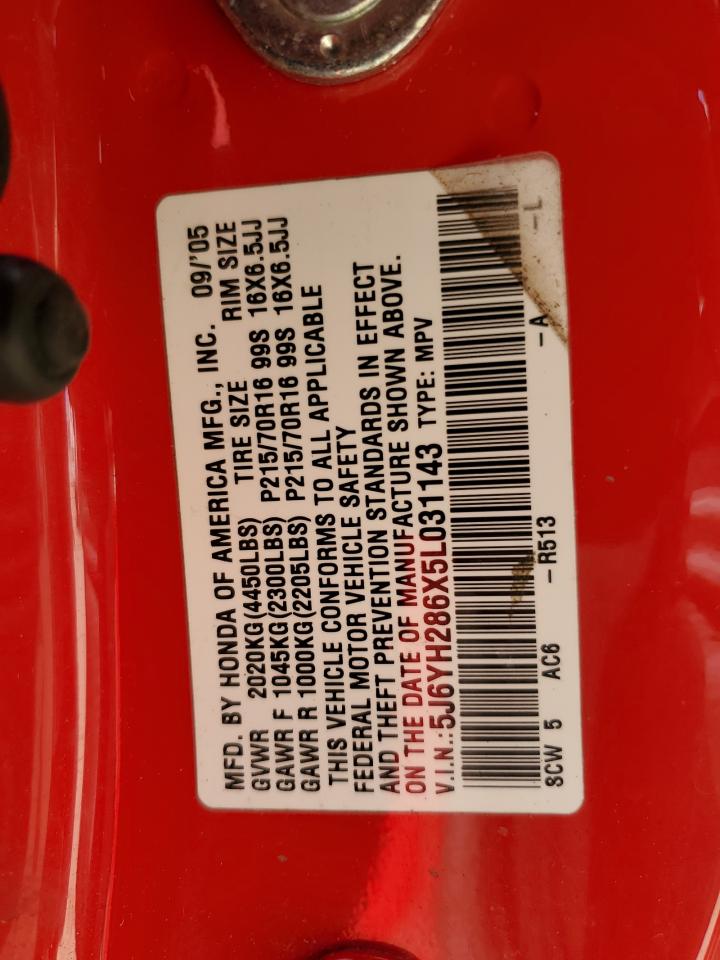 2005 Honda Element Ex VIN: 5J6YH286X5L031143 Lot: 62316124