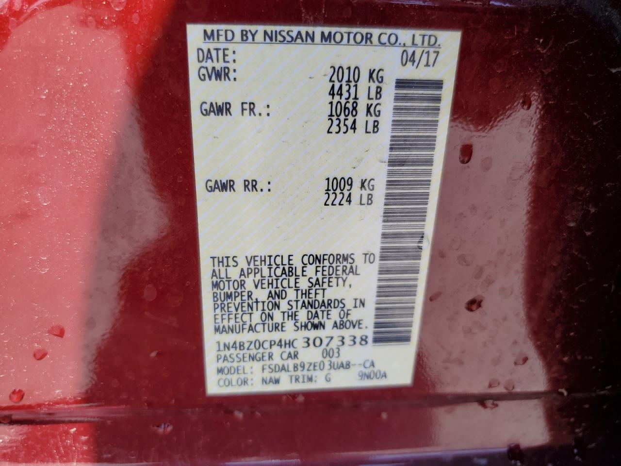 2017 Nissan Leaf S VIN: 1N4BZ0CP4HC307338 Lot: 61447334