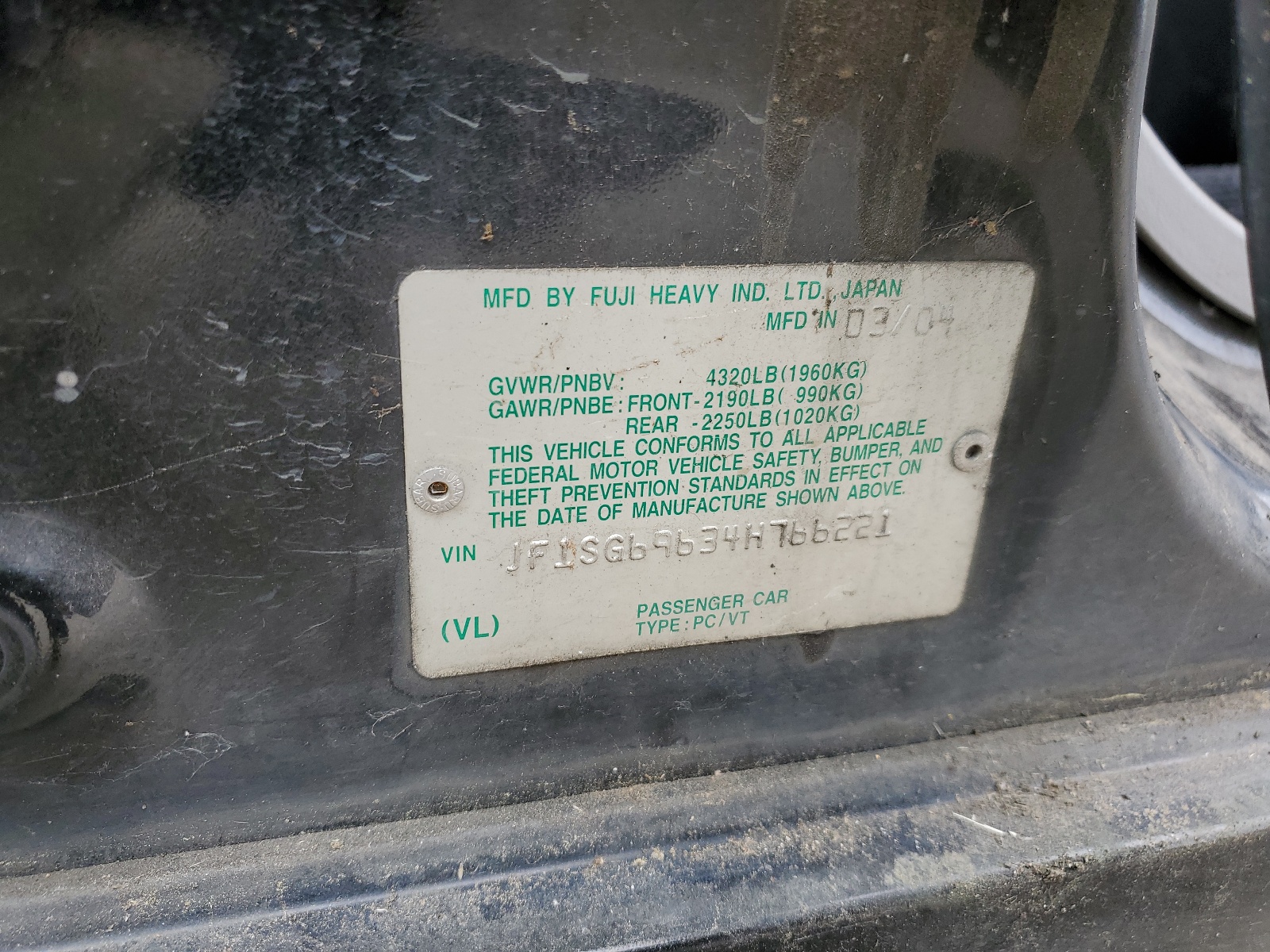 JF1SG69634H766221 2004 Subaru Forester 2.5Xt