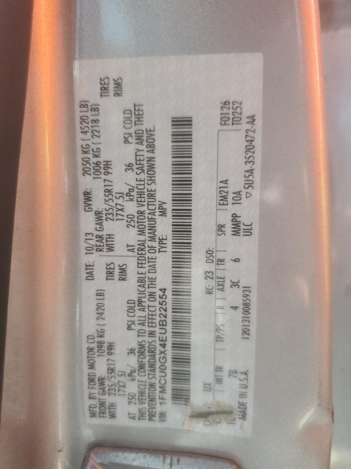 2014 Ford Escape Se VIN: 1FMCU0GX4EUB22554 Lot: 64211064