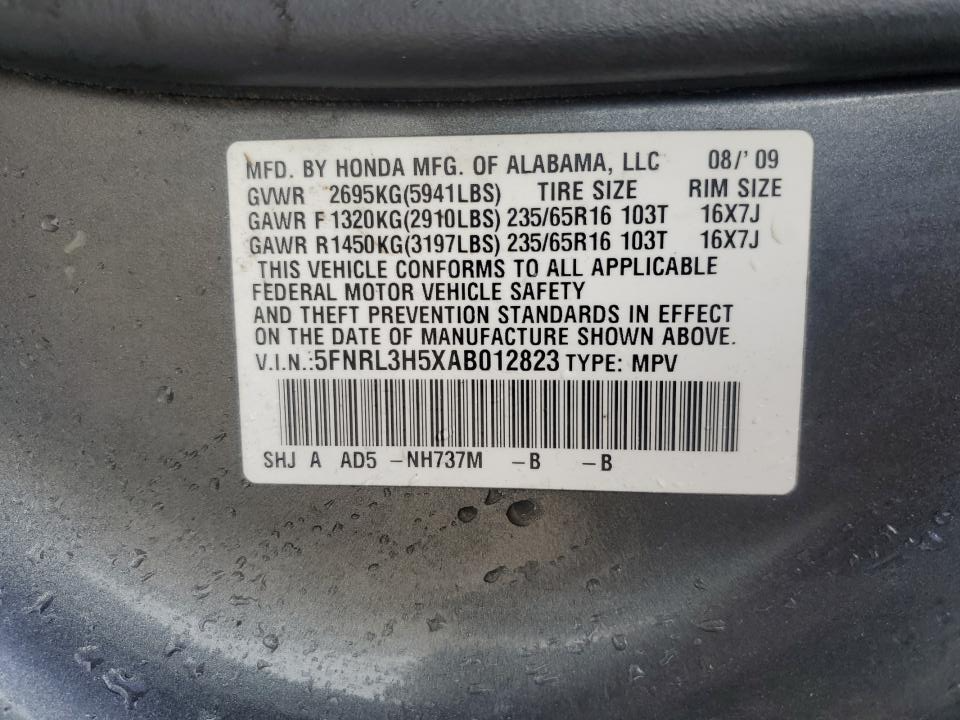 5FNRL3H5XAB012823 2010 Honda Odyssey Ex