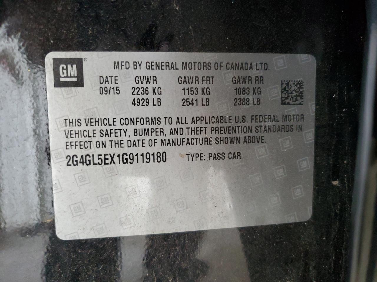 2G4GL5EX1G9119180 2016 Buick Regal