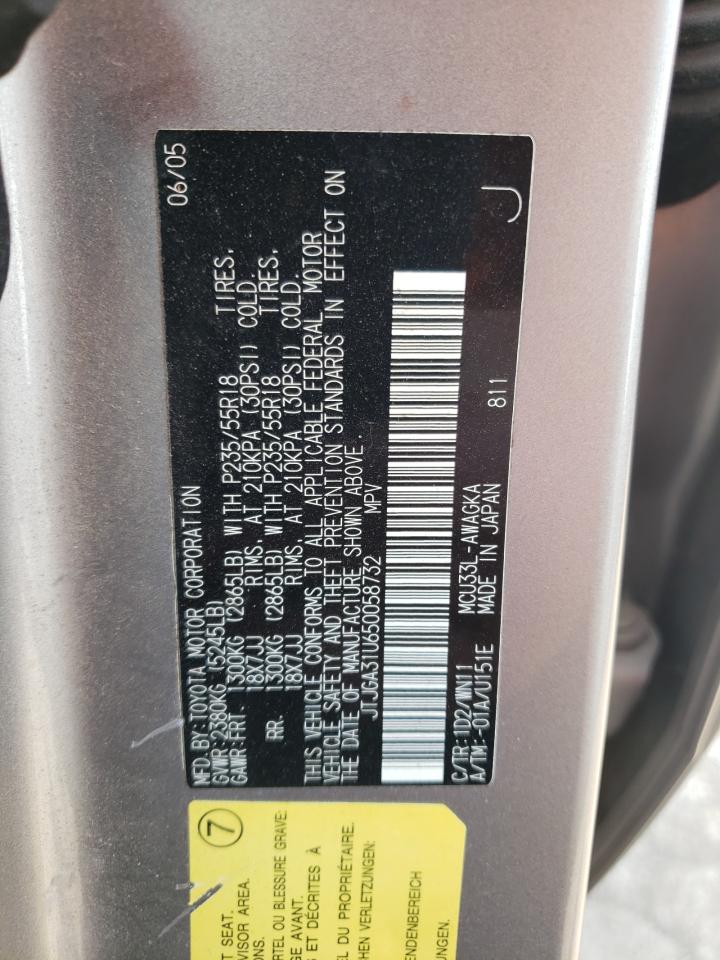 2005 Lexus Rx 330 VIN: JTJGA31U650058732 Lot: 63510564