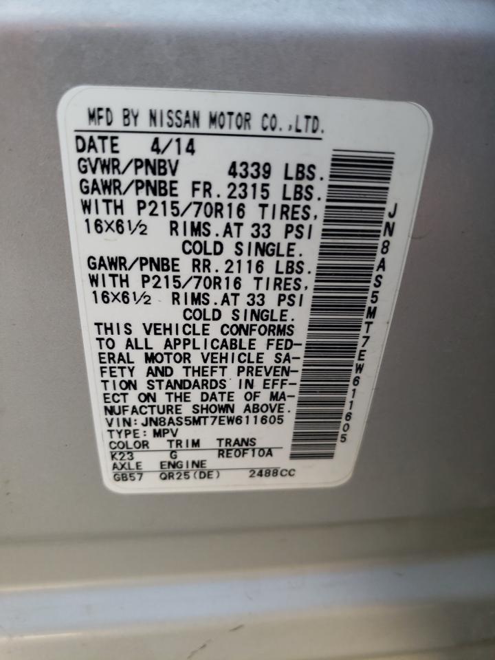 2014 Nissan Rogue Select S VIN: JN8AS5MT7EW611605 Lot: 65346344