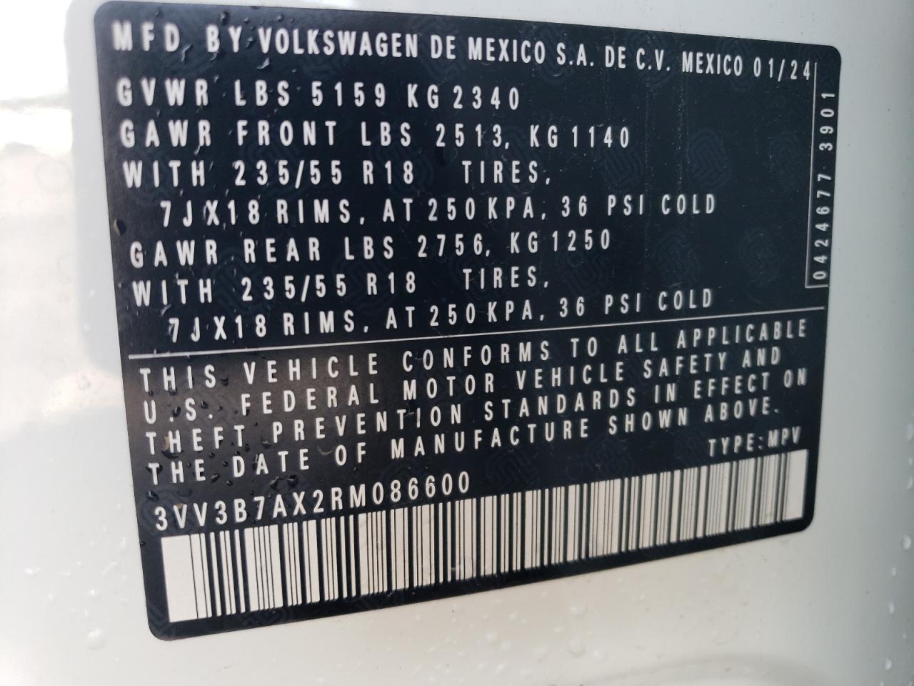 3VV3B7AX2RM086600 Volkswagen Tiguan SE 13