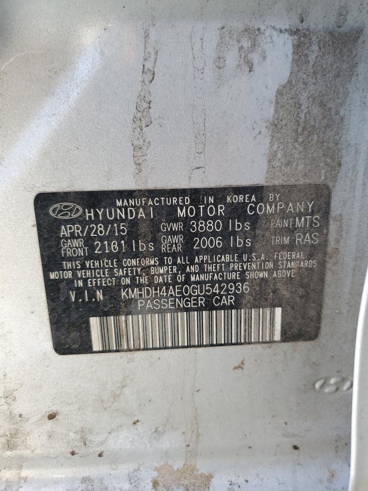 2016 Hyundai Elantra Se VIN: KMHDH4AE0GU542936 Lot: 62052134
