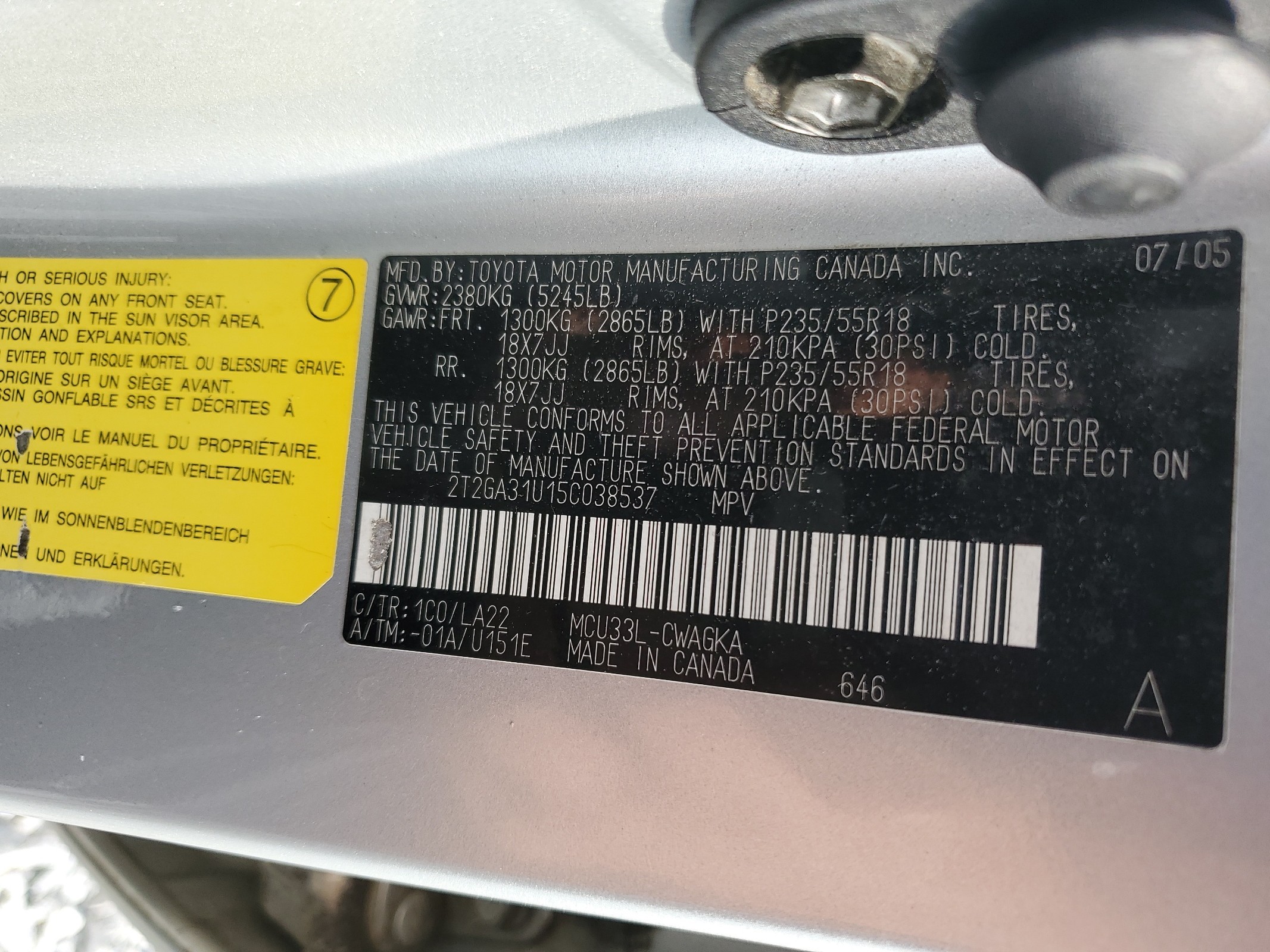 2T2GA31U15C038537 2005 Lexus Rx 330