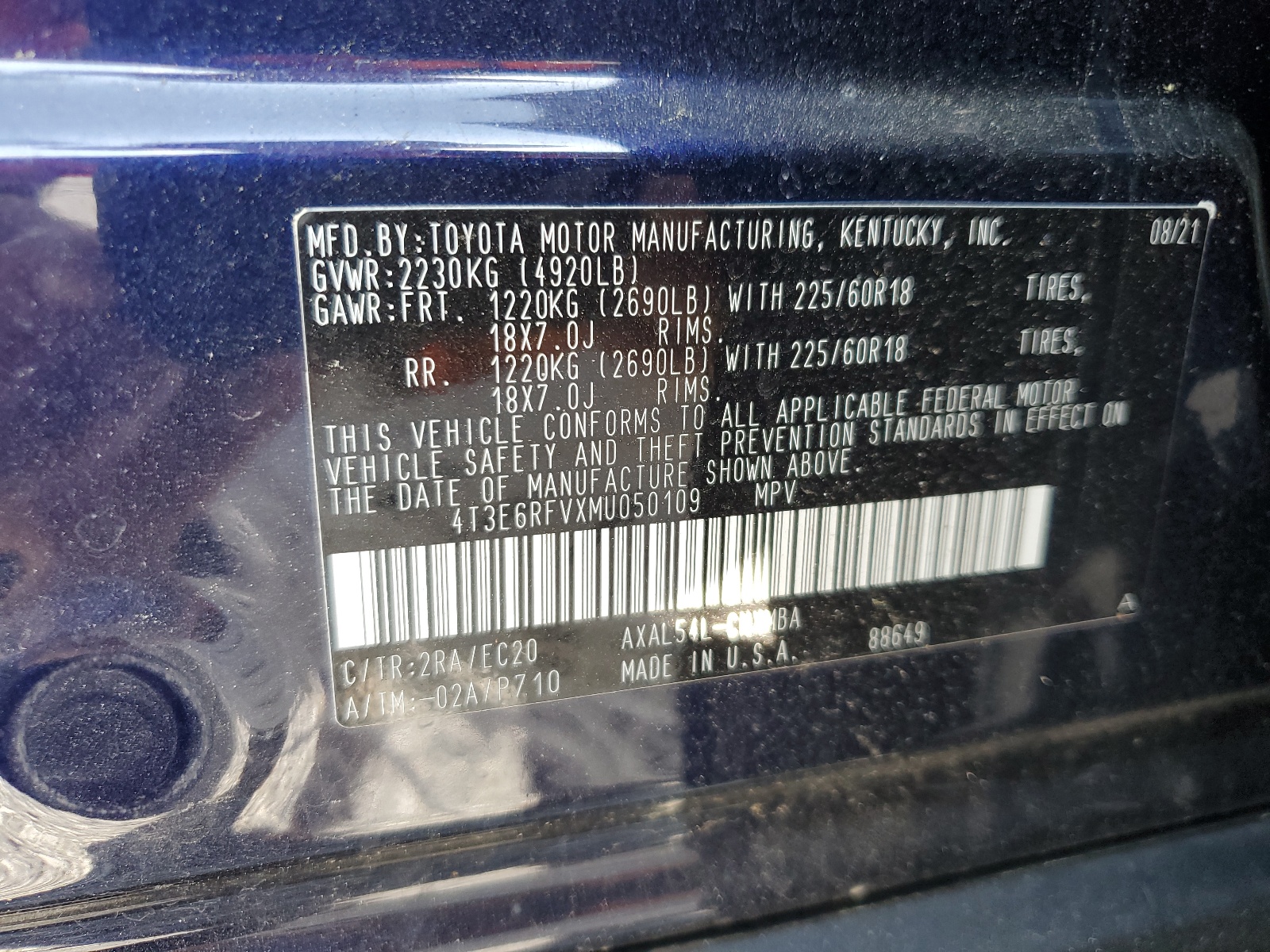 4T3E6RFVXMU050109 2021 Toyota Rav4 Xse