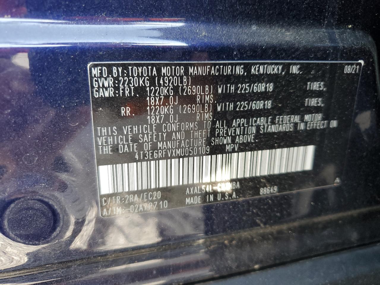 2021 Toyota Rav4 Xse VIN: 4T3E6RFVXMU050109 Lot: 63338584