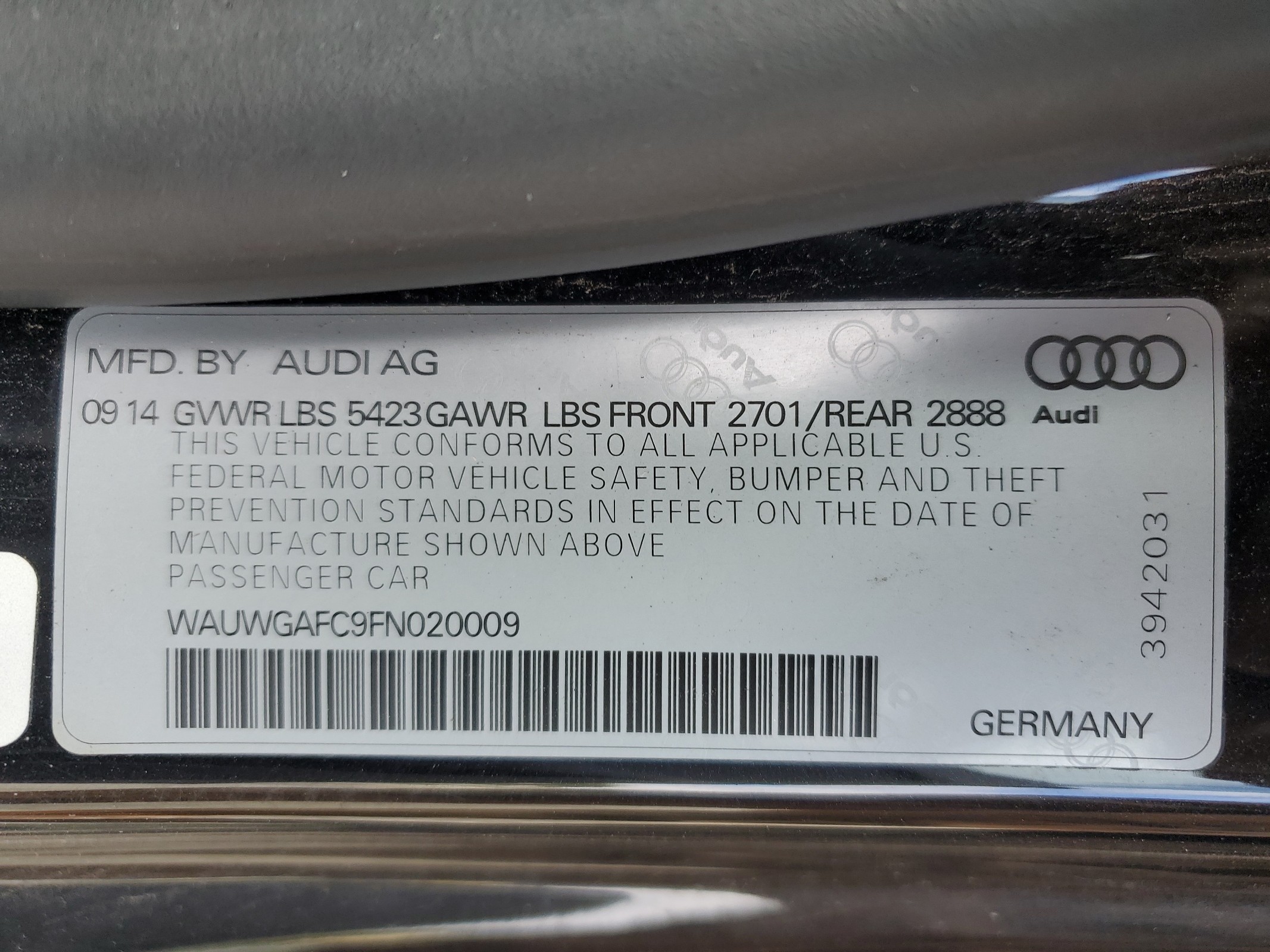 WAUWGAFC9FN020009 2015 Audi A7 Premium Plus