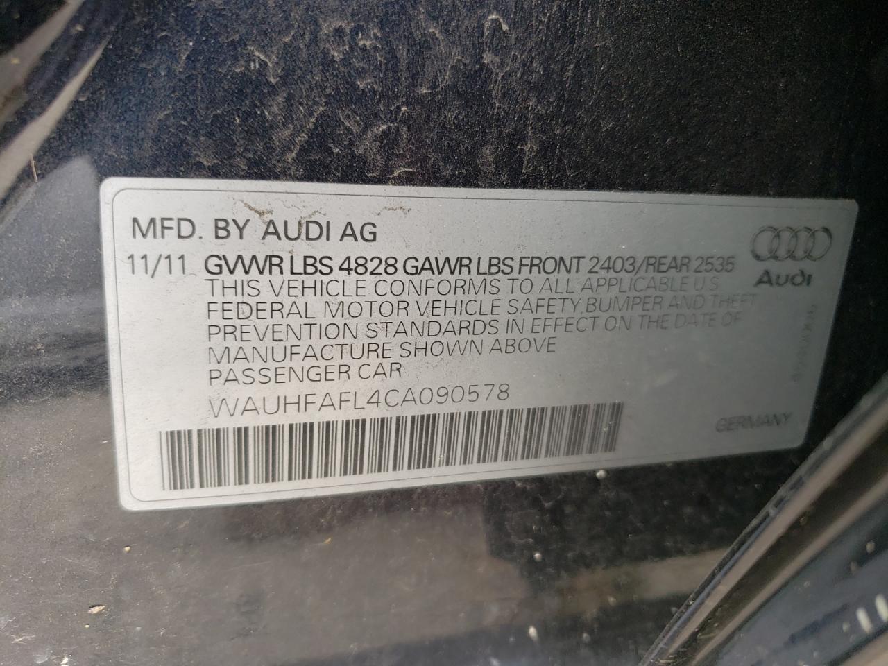 2012 Audi A4 Premium Plus VIN: WAUHFAFL4CA090578 Lot: 62294964