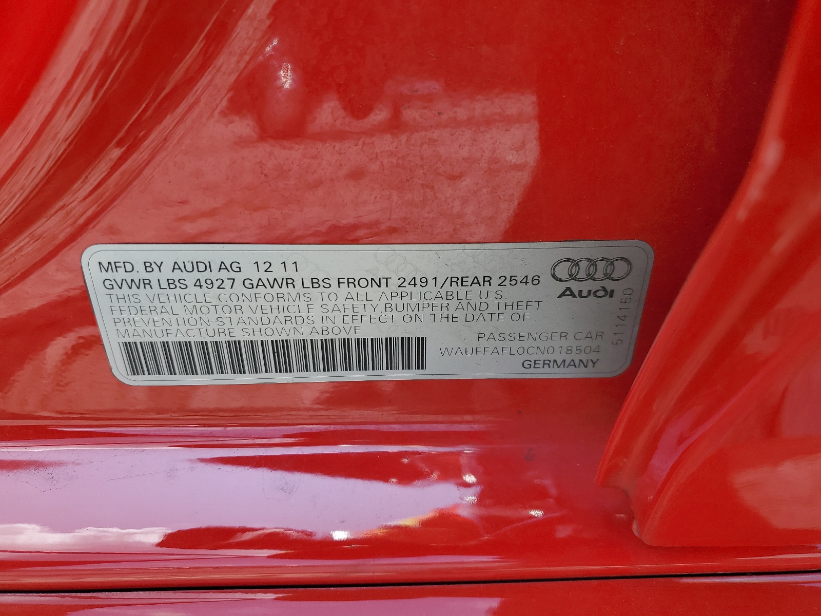 WAUFFAFL0CN018504 2012 Audi A4 Premium Plus