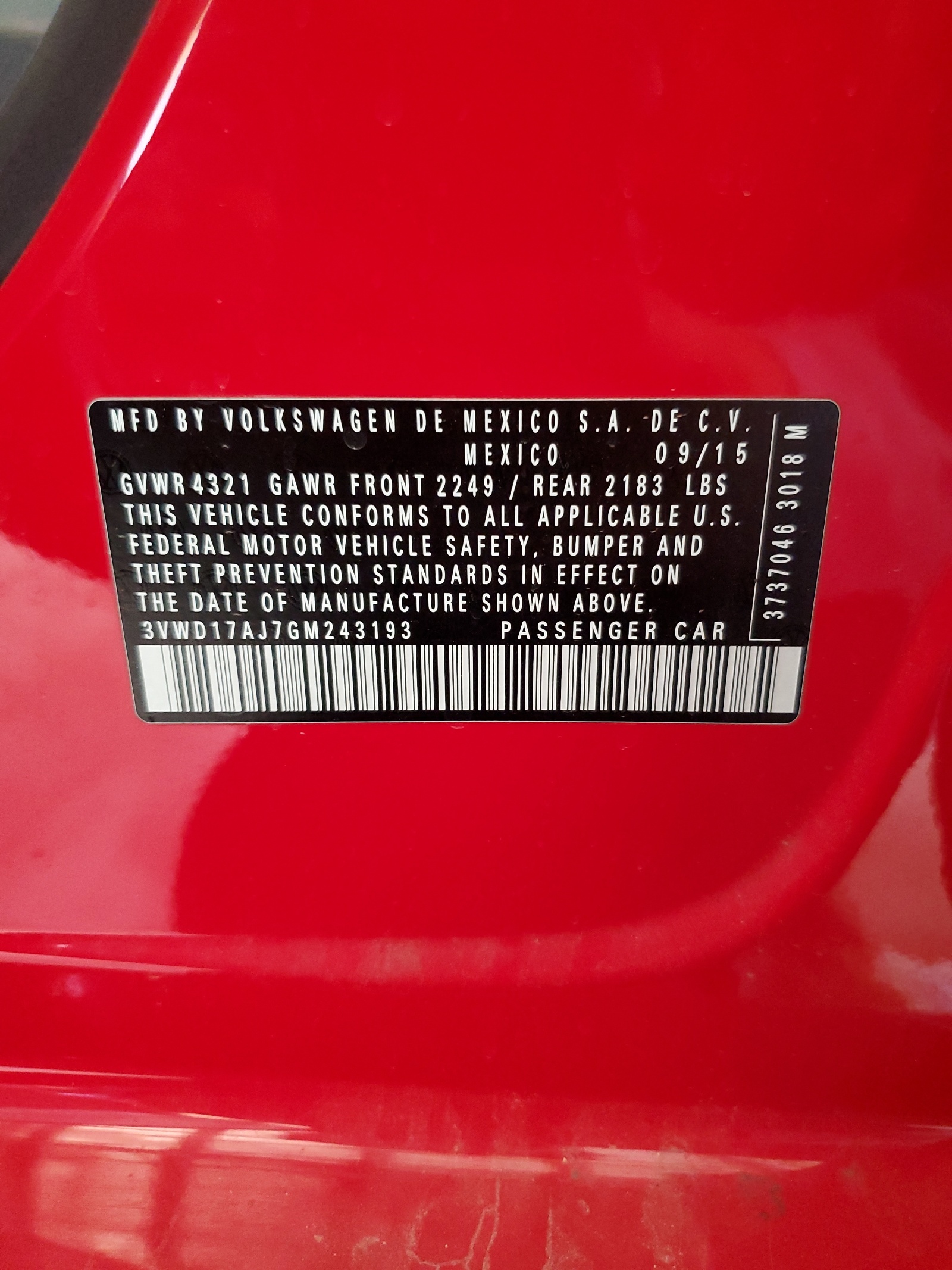 3VWD17AJ7GM243193 2016 Volkswagen Jetta Sport