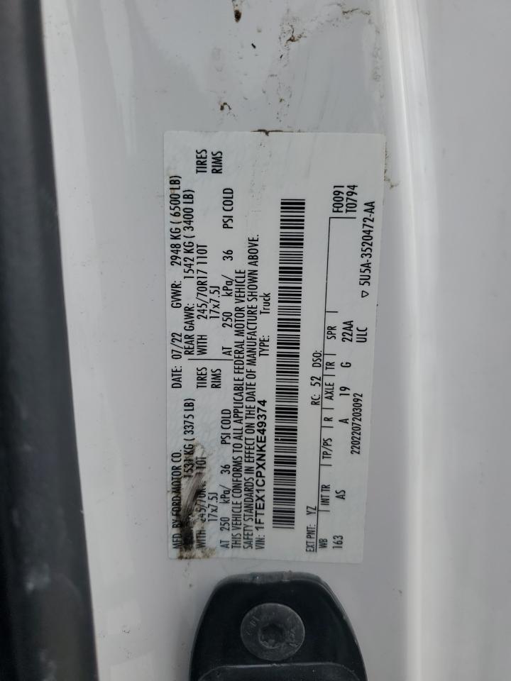 2022 Ford F150 Super Cab VIN: 1FTEX1CPXNKE49374 Lot: 63462404