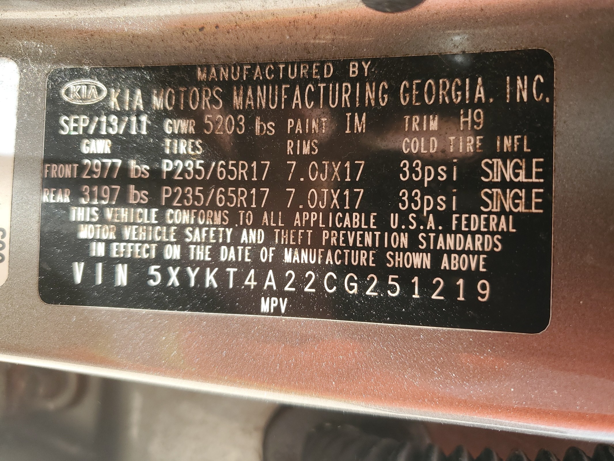 5XYKT4A22CG251219 2012 Kia Sorento Base